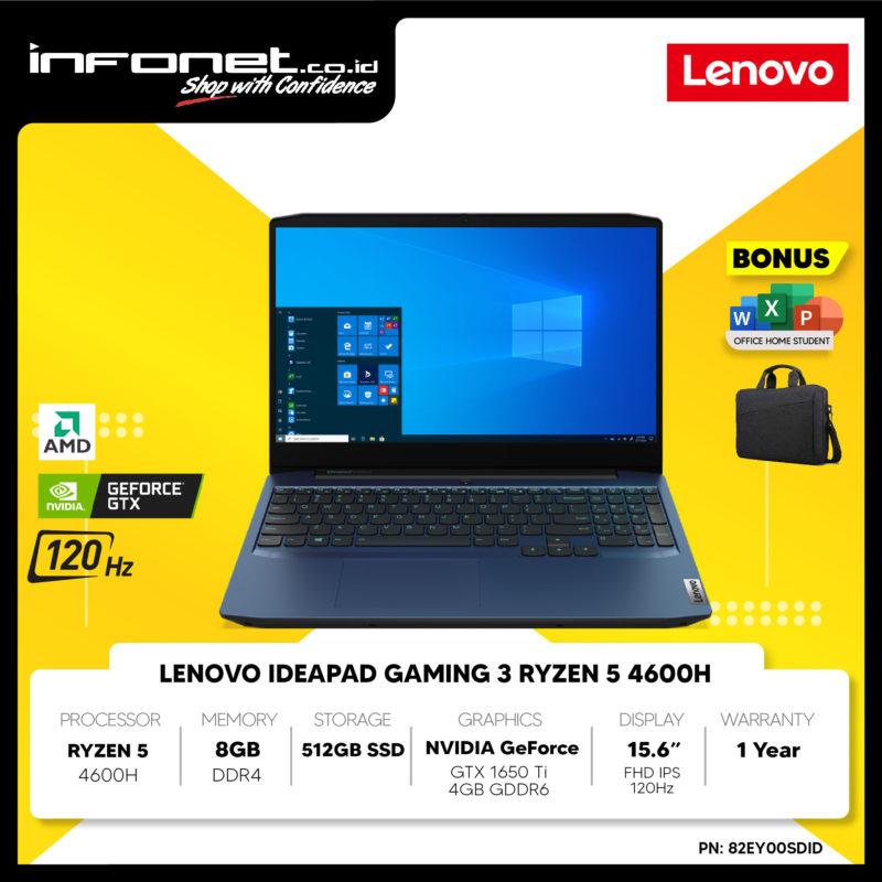 LENOVO IDEAPAD GAMING 3 RYZEN 5 4600H 8GB 512GB SSD GTX 1650TI 4GB 15.6 ...