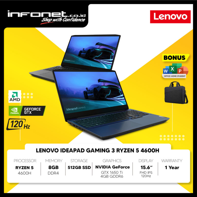 LENOVO IDEAPAD GAMING 3 RYZEN 5 4600H 8GB 512GB SSD GTX 1650TI 4GB 15.6 ...